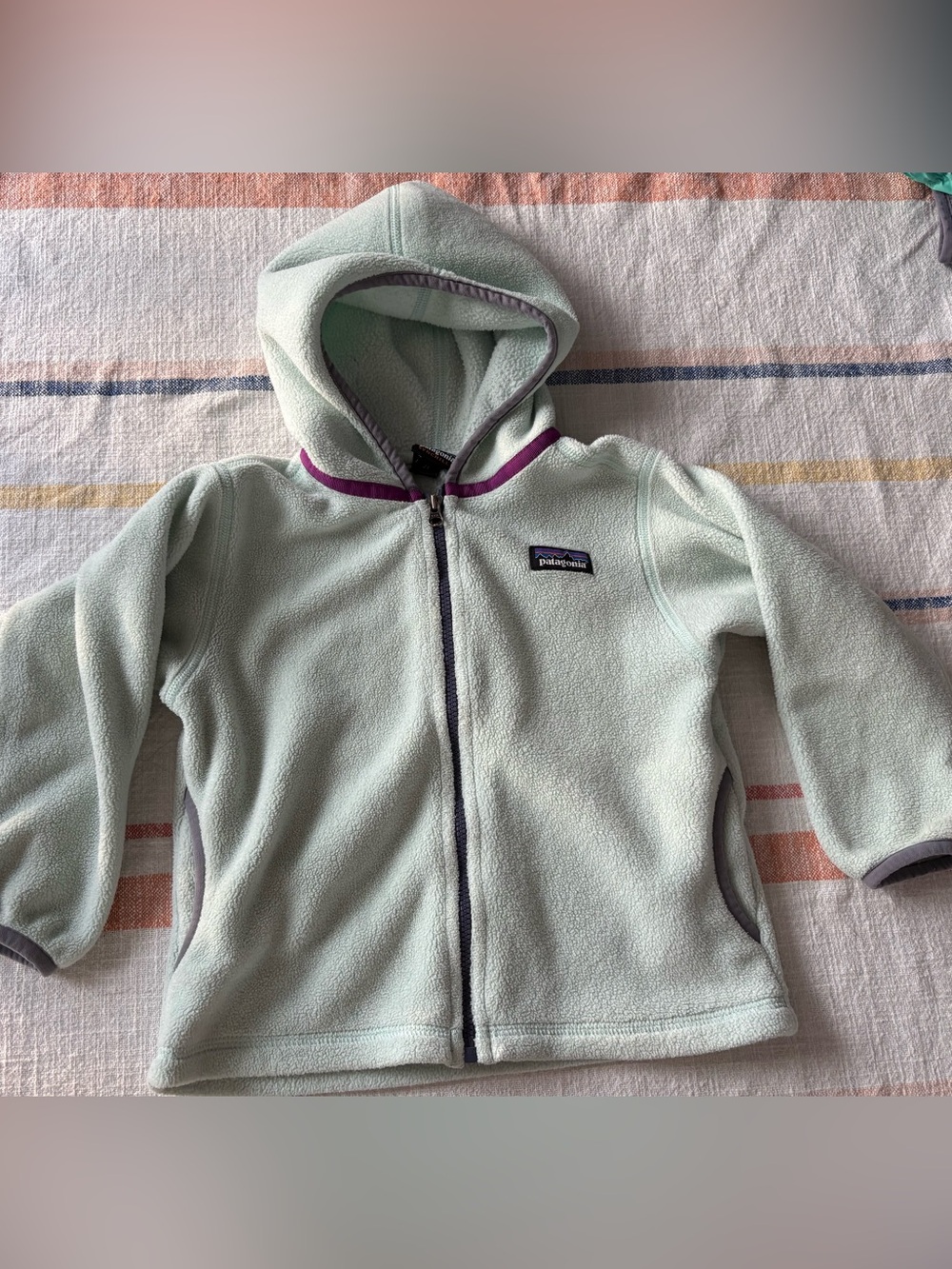 Patagonia Mint Green Kids Synchillq Fleece with Purple Trim